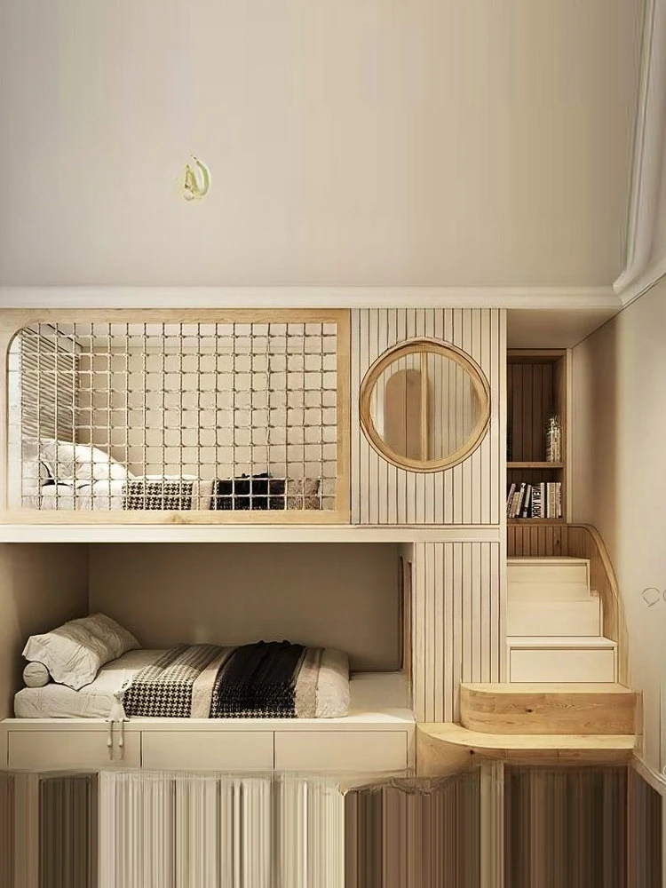 سرير أطفال فاخر وخفيف الوزن مصنوع من الخشب الصلب عالي ومنخفض سرير بطابقين بطول 1.2 متر مع خزانة سلم