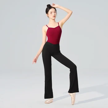 여성용 발레 댄스 바지, 모달 플레어 롱 바지, 하이 웨이스트 피트니스, 블랙 체조 플레어 바지, 벨 하의