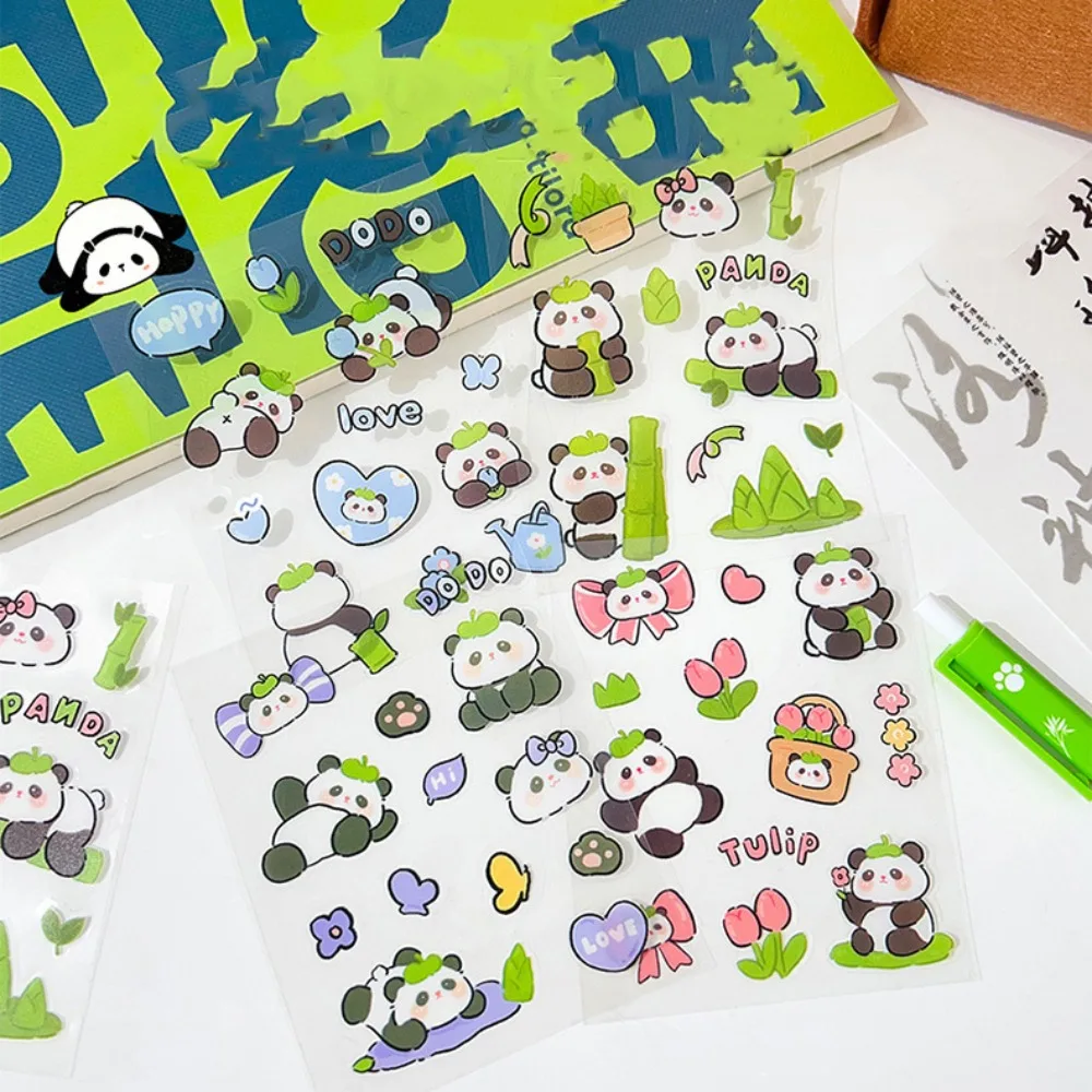 Waterproof Panda Stickers Self-Adhesive PET Cartoon Panda PET Stickers Creative Reusable Panda Animal Graffiti Sticker Handbook