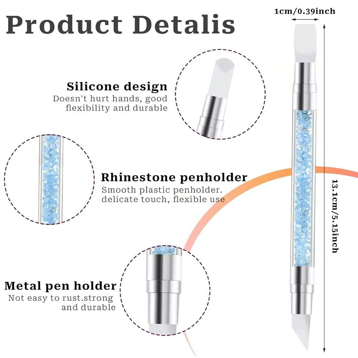 ปากกาแกะสลักเล็บซิลิโคนสองหัว 5 ชิ้น แปรงแต่งเล็บ แกะสลัก กระจก กลิตเตอร์ ผง แต่งลาย ระบายสีเล็บ ปากกาทำเล็บมือ