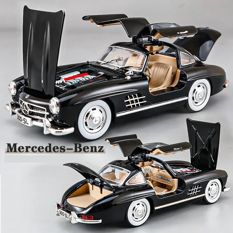 1:24 Mercedes Benz 300SL Legierung Klassisches Oldtimer Modellauto Modell Druckguss Metall Zurückziehen Sound Licht Auto Modische Ornamente