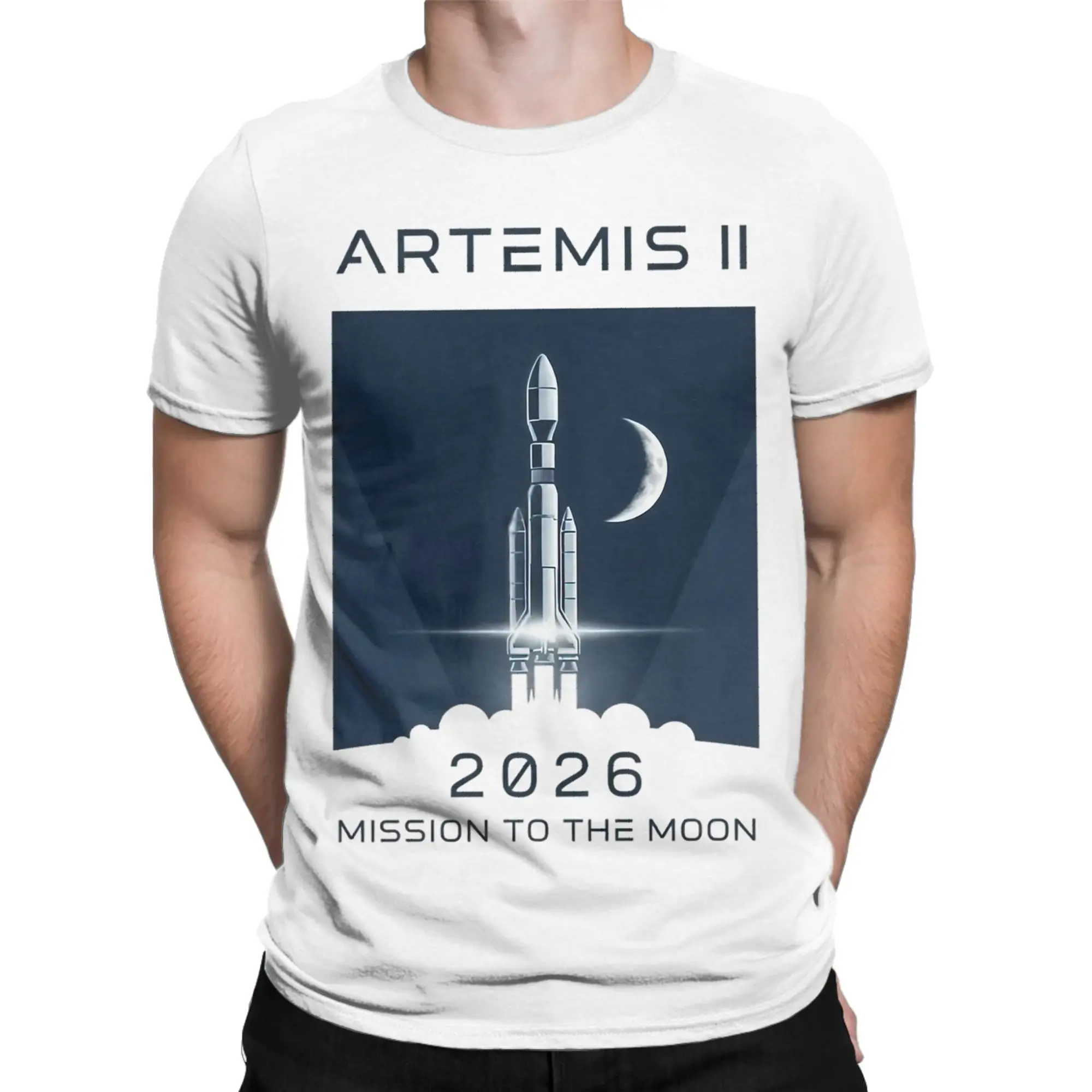 Artemis II Mission To The Moon 2026 Space Launch T-Shirt for Men  Vintage Pure Cotton Tee Shirt O Neck T Shirts Adult Tops