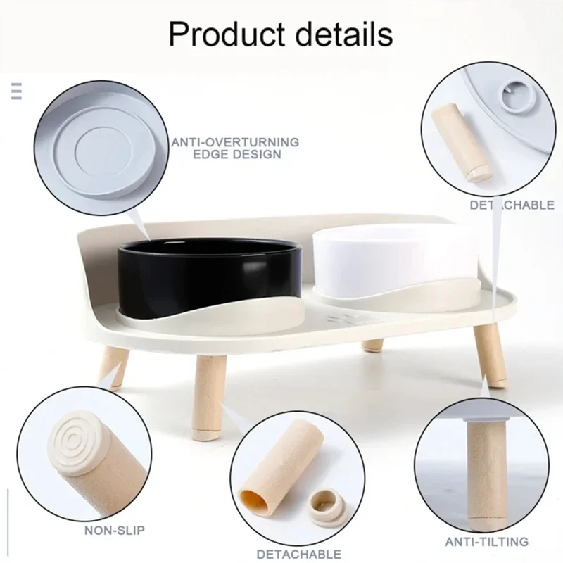 

AA01-Feeder Pet Anti-Knock Double Bowl Feeder Cat Dog Drinking Water Feeder Cervical Protection Pet Supplies