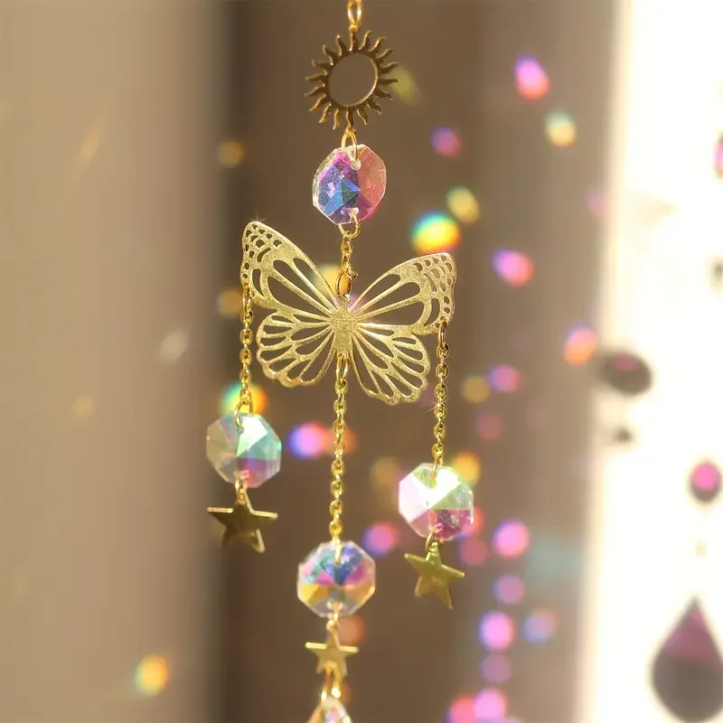

Butterfly Shaped Crystal Prism Suncatcher 1Pc Light Reflective Hanging Ornament For Home Garden Car Decoration