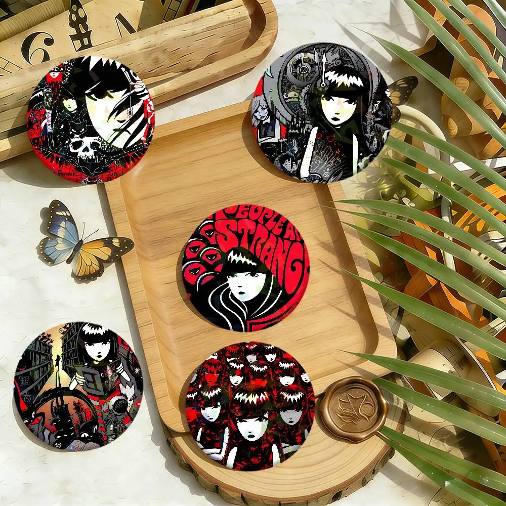 Cartoon Cool E-Emily The Strange round Badge Laser Style Peripheral Lapel Pins Goods Tinplate Brooch﻿ bag decor
