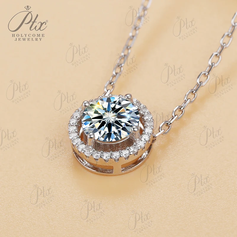 Moissanite Round-shaped Necklace Pendant Multicolor Gemstone S925 Sterling Silver Jewelry Women Party Anniversary Gift Charms