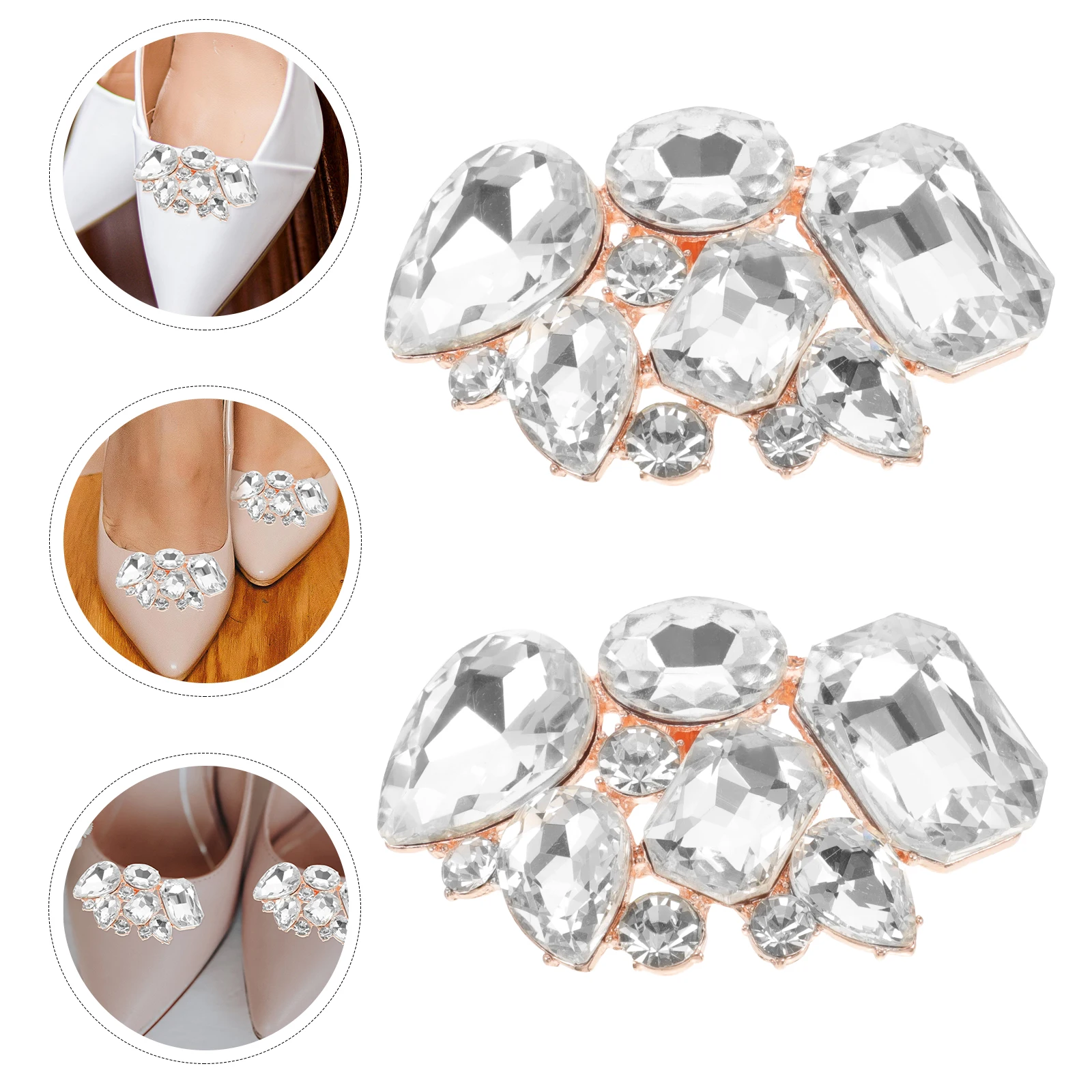 

Crystal Shoe Clips for High Heels Golden Detachable Durable Alloy Wedding Work Decorative Embellishments Accessories