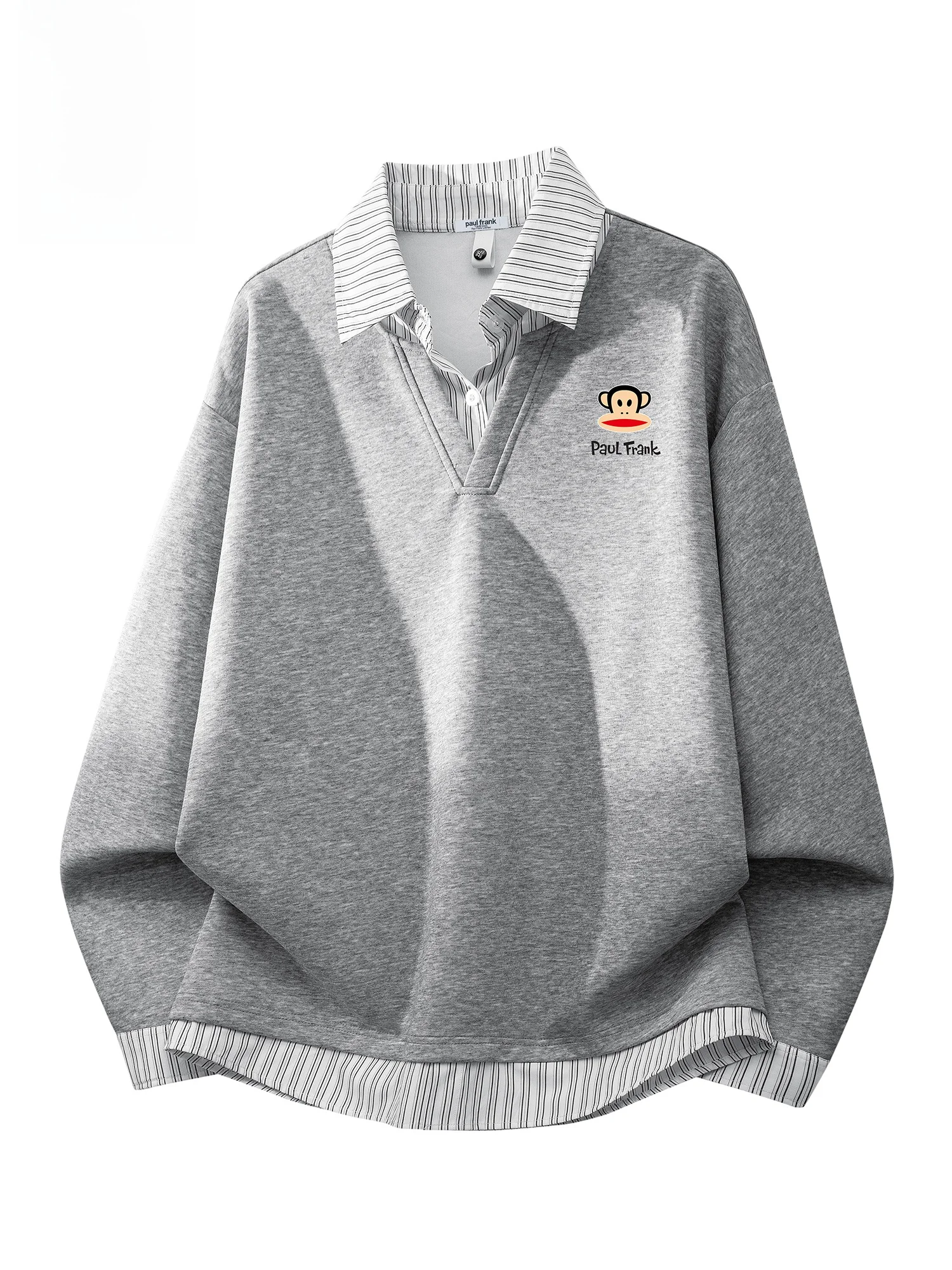 

Loose Casual Long Sve irt Monkey Spring Autumn Crew Ne Stripe Pattern Button up Men's T-irt