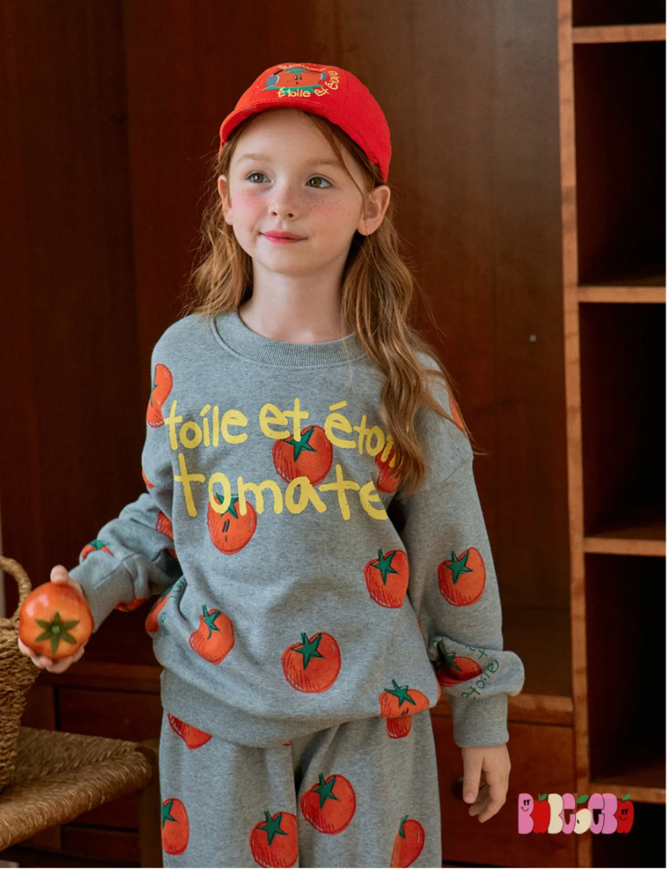 Designer's New Children's Suit Korean Version of Cute Cartoon Tomato Love Printed Cotton Hoodie Sports Suit Brother and Sister