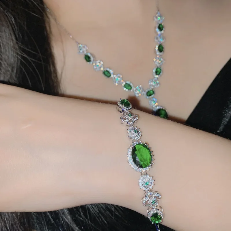 MDL مويسانيتي Styl.الشرق الأوسط الأميرة سوار الزفاف 18K مطلي أقراط الزمرد 4 قطعة مجموعة الزفاف