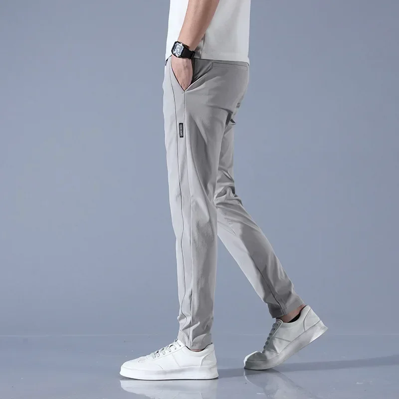 2024 Ice Silk Men\'s Pants New Black Gray Thin Business Casual Pants Outdoor Elastic Breathable Straight Leg Sweatpants