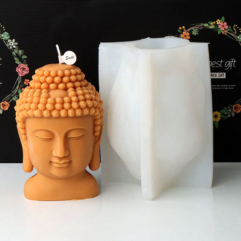 Large Buddha Head Statue Candle Silicone Mold 3D Handmade Abstract Meditation Buddha Gypsum Candle Making Mould Craft Home Decor