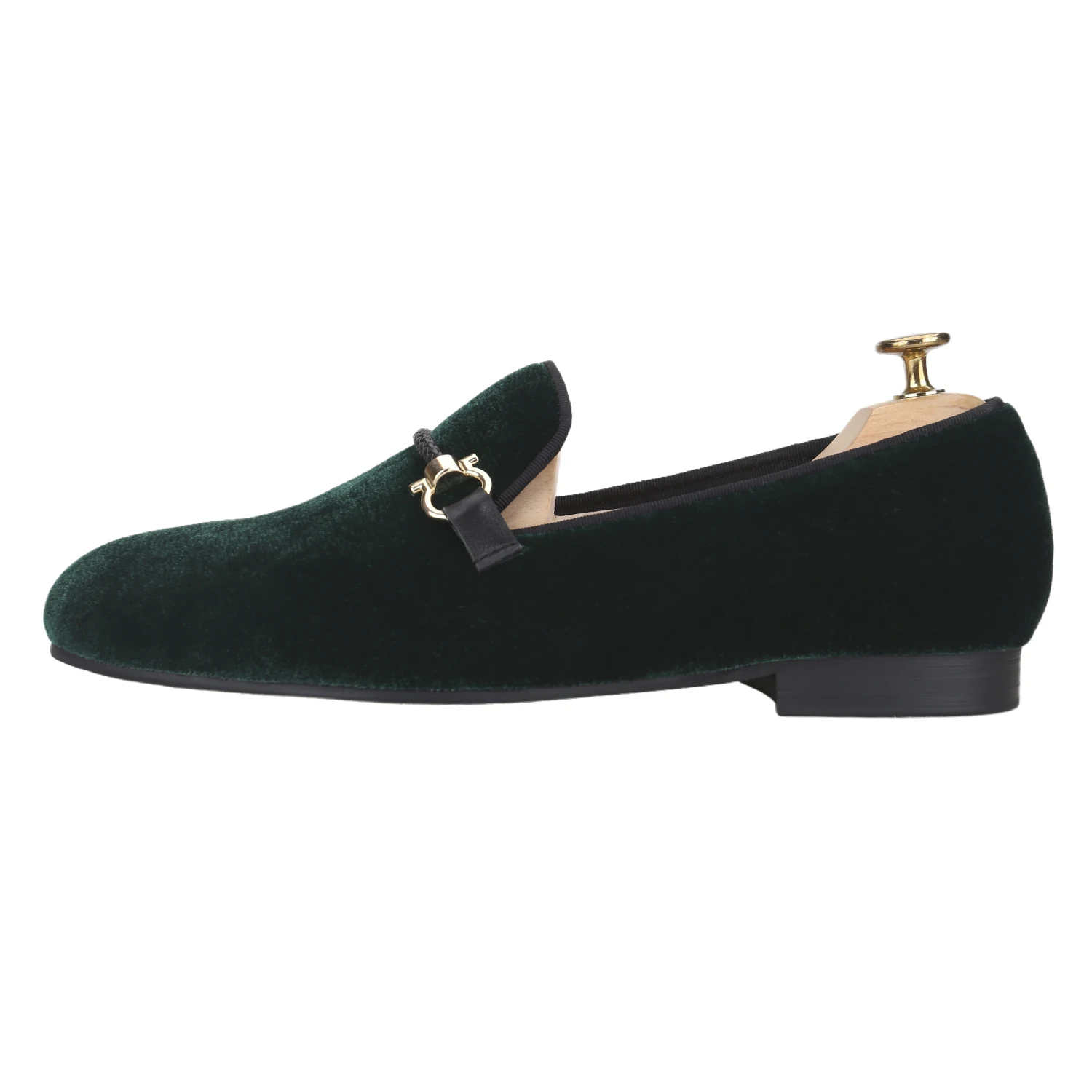 Piergitar Gentleman Style Emerald Color Velvet Men's Loafers With Classic Woven Leather Rope Horsebit Handmade Smoking Slippers