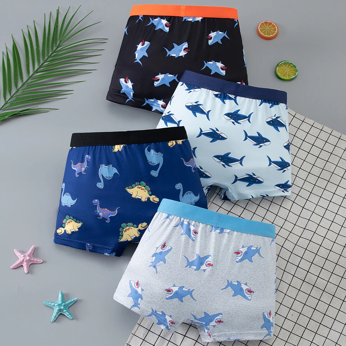 4/8-teiliges Set niedlicher Jungen-Cartoon-Unterwäsche mit elastischem Bund und vier Eckenhosen für bequeme Kinder-Shorts für zu Hause – Detail 2