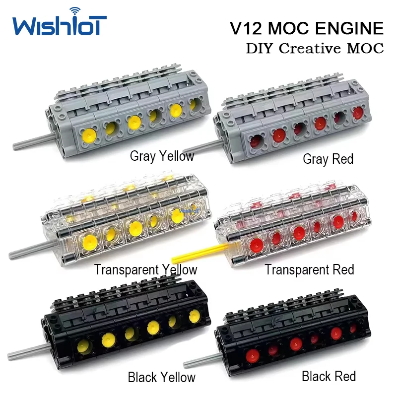 

CaDA V12 Engine Model Building Blocks MOC Engine Dynamic Model Pneumatic Cylinder Kit DIY Toy for Christmas Gift 1251pcs