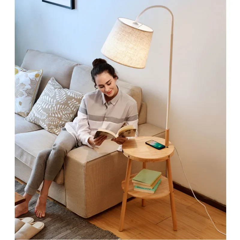 Wireless Rechargeable Function Led Floor Lamps for Living Room Standing Lights with Wooden Table Bedroom Bedside Lamp Home Decor