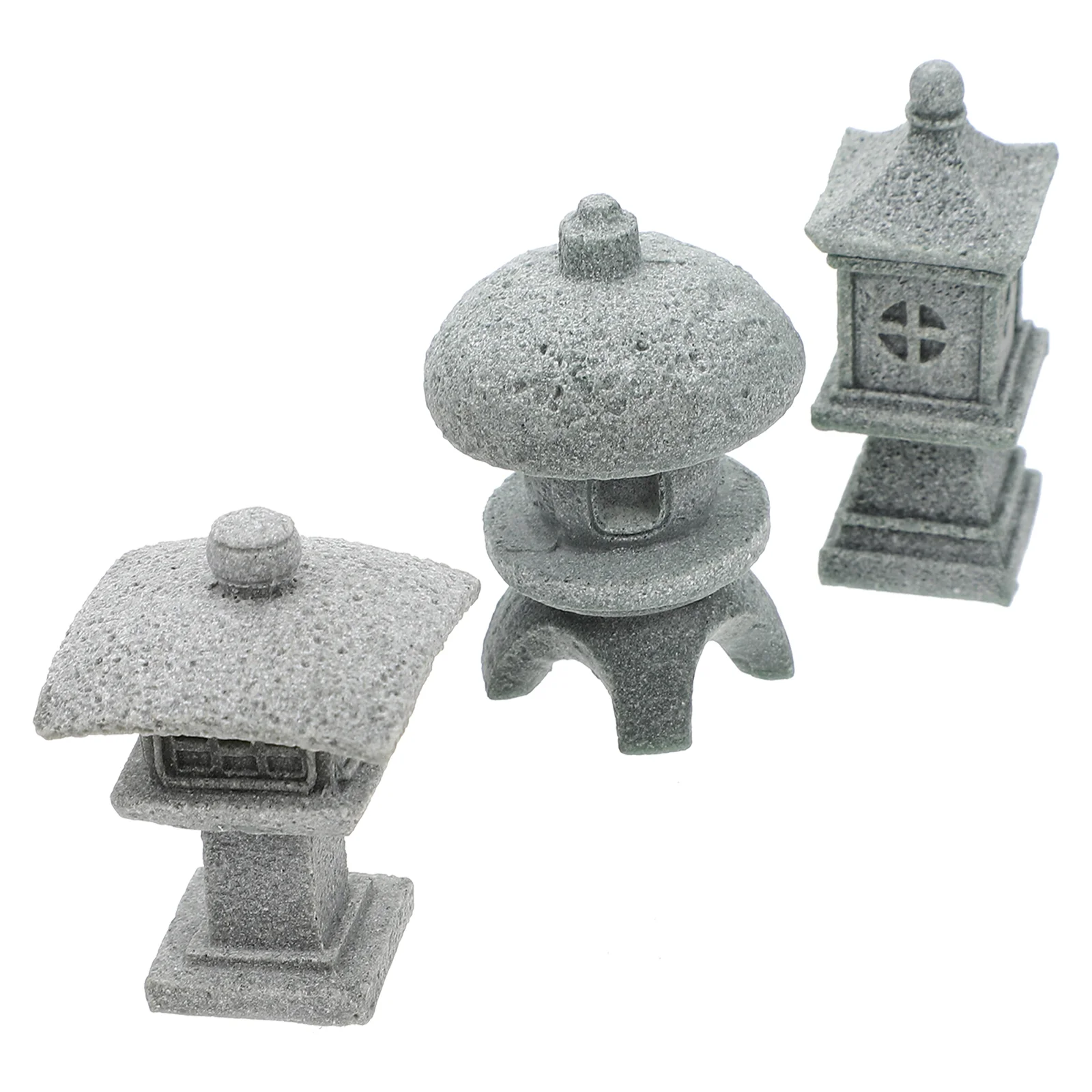 

3Pcs Stone Pavilion Statue Small Garden Decor Zen naments Tabletop Figurines Mini Landscape Home Decor Gardening