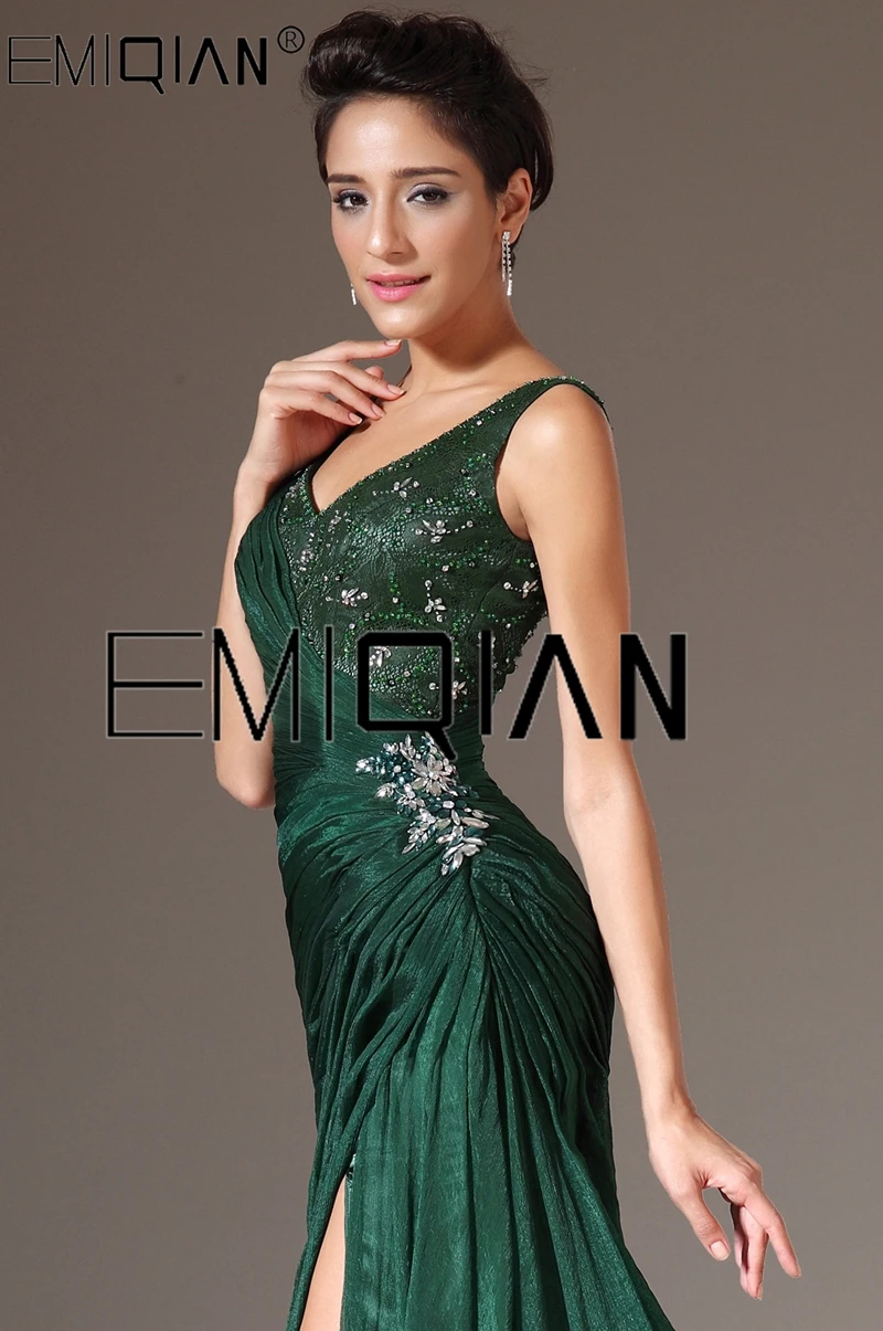 New V Neck Mermaid Evening Gown Green Chiffon Formal Evening Dress