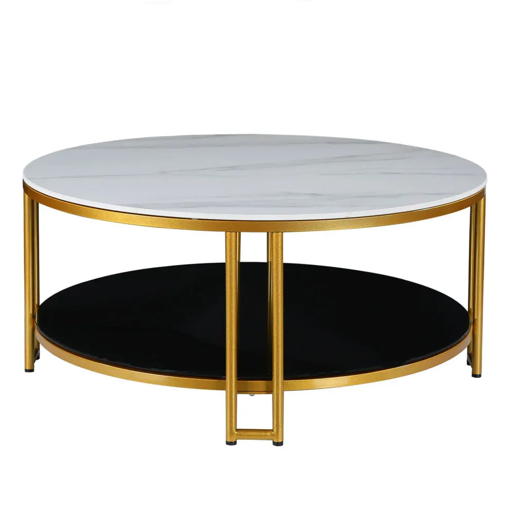 Gold Metal Frame Circle Table Accent End Side Table Round Coffee Tables