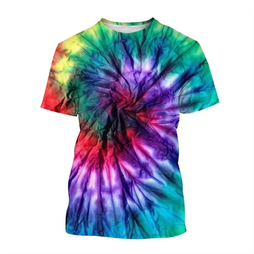 T-Shirts For Men Color Tie-dye Pattern Printing 3D O Neck Casual Short Sleeve Pullover Streetwear Tee Outdoor Oversized Clothing