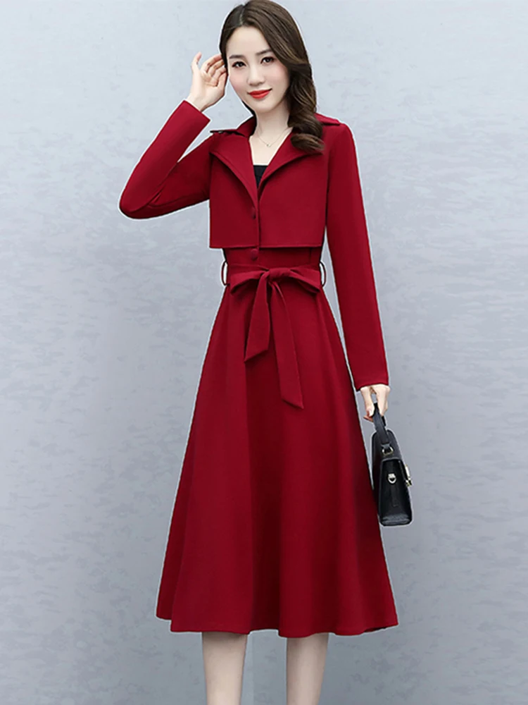 

Весенняя коллекция 2026: Свадебное платье-миди из полиэстера, винно-красное, с эффектом похудения, в корейском стиле, с длинными рукавами, средней длины, с завышенной талией