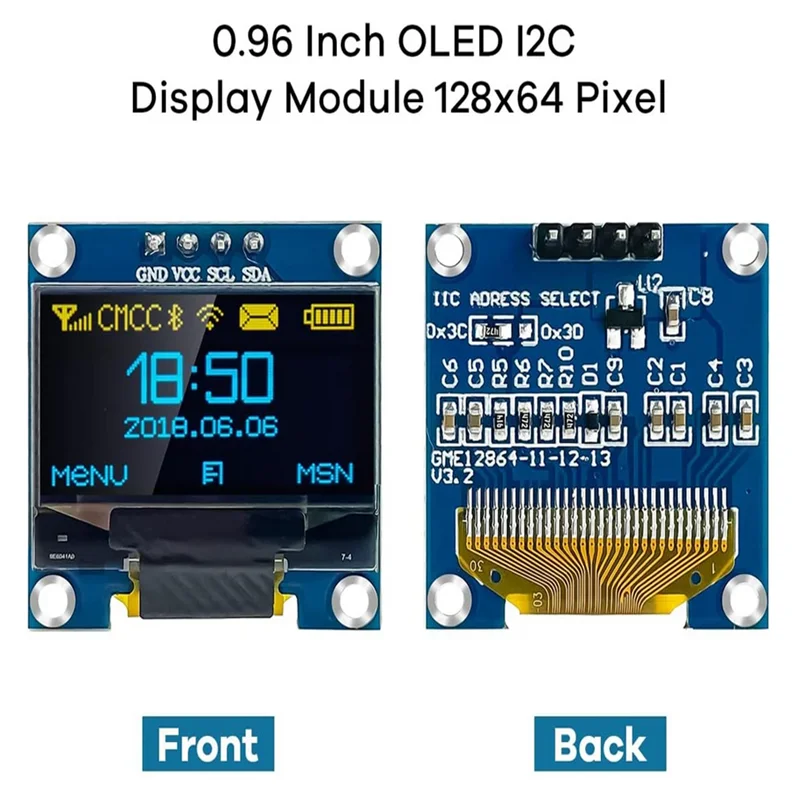 0.96 Inch blue yellow OLED I2C IIC Display Module 12864 128x64 Pixel SSD1306 Mini Self-Luminous OLED Screen Board for arduino