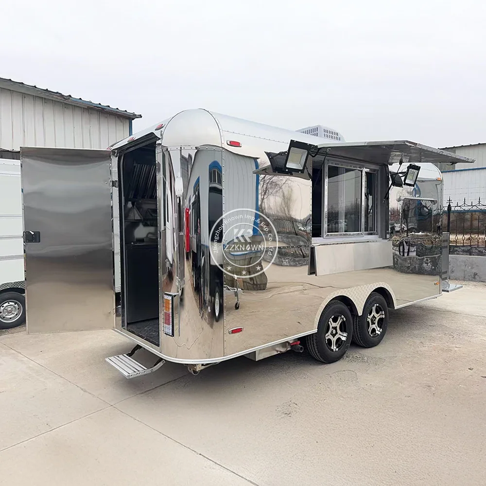    عربة قهوة آيس كريم من الفولاذ المقاوم للصدأ، مقطورة تقديم الطعام المتنقلة، شاحنة طعام همبرغر مع معدات المطبخ بالكامل