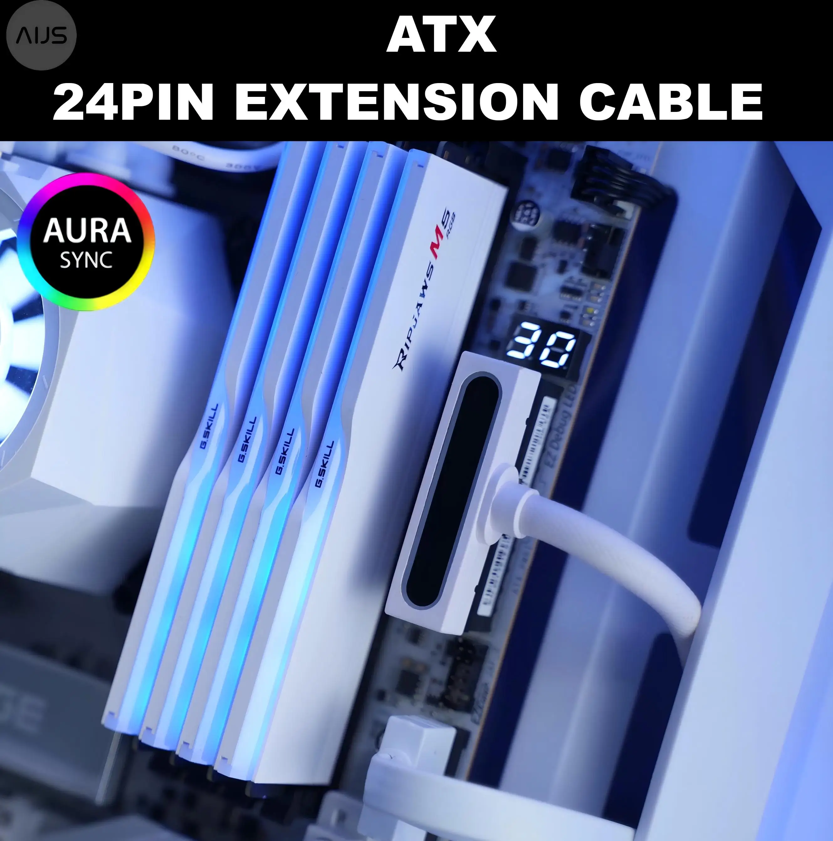 

AIJS ATX24Pin Motherboard Extension Cable,18AWG 90° Right-Angle Design, ARGB 5V 3Pin Male-to- Female Connectors Cable
