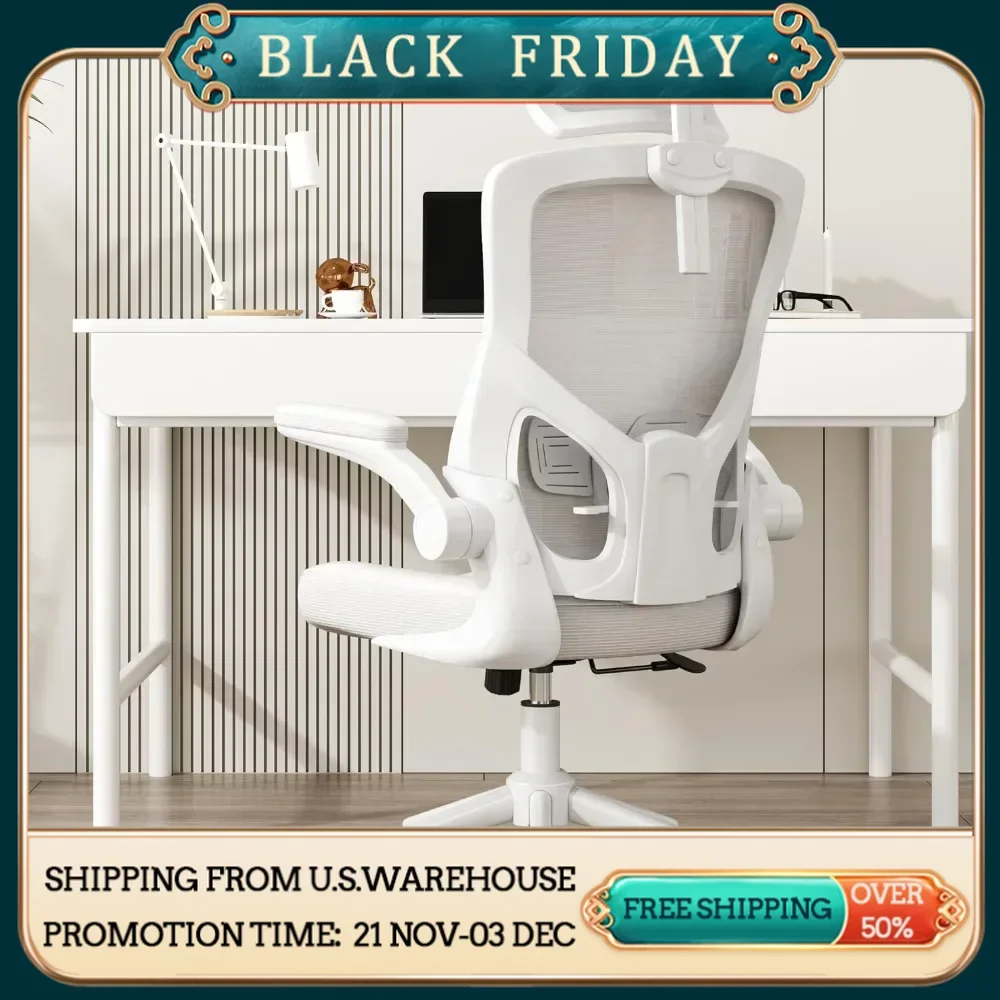 

Office Chair Ergonomic Mesh High Back Adjustable Headrest with Flip-Up Arms,Lumbar Support,Swivel Executive Alloy Office Chairs