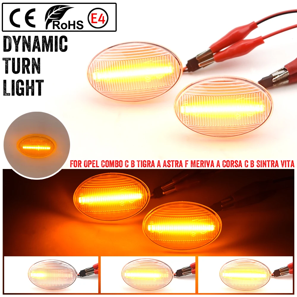 2Pcs Car Dynamic LED Side Marker Lihgt Turn Signal Lamp For Opel Corsa B C Astra F Combo B C Meriva A Car Accessories