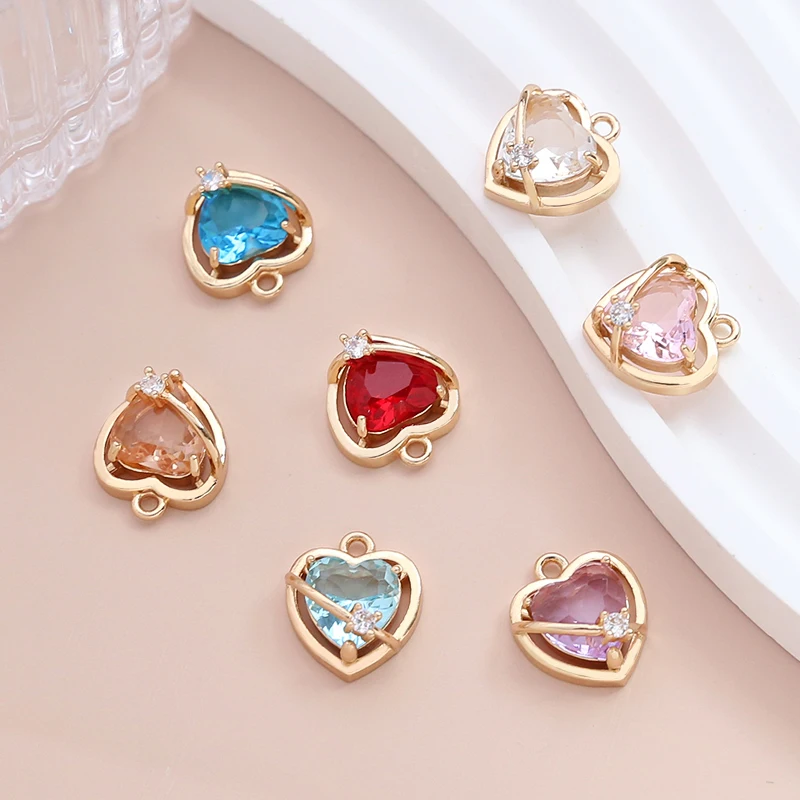 6pcs Copper Gold Plated Love Color Zirconium Pendant DIY Handmade Jewelry Bracelet Necklace Pendant Accessory Materials Charms