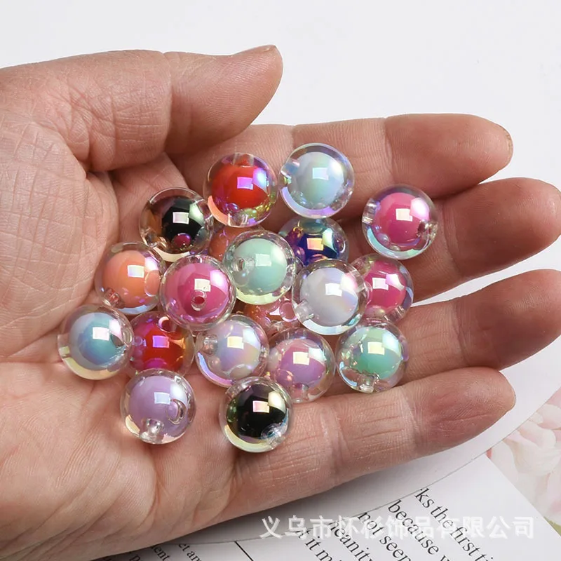 CH92 10 Peças 16mm Contas Acrílicas Transparentes com Superfície Brilhante em Cores Doces para Colares DIY e Decoração de Joias Artesanais