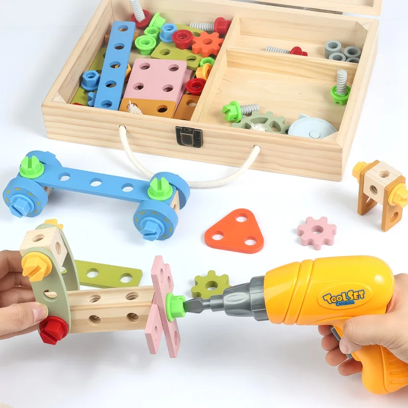 Wooden Tool Box Toy for Kids DIY Screw Nut Assembly Toy Educational Engineering Construction Game Children Learning Gift