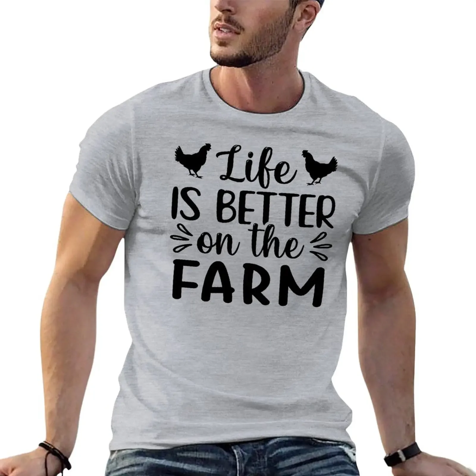 

Funny Farmer Country Girl Crazy Chicken Lady Farm Life Tractor Cow Horse T-shirt sublime oversizeds Men's cotton t-shirt