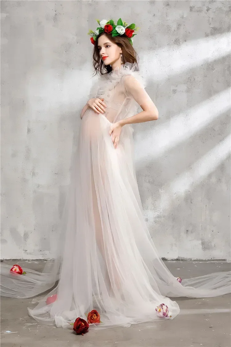 Flying Maternity Shoot Dress Pregnancy Photography Props Maxi Long Dress Organza Gowns for Photo Shoot  Pregnant Shooting