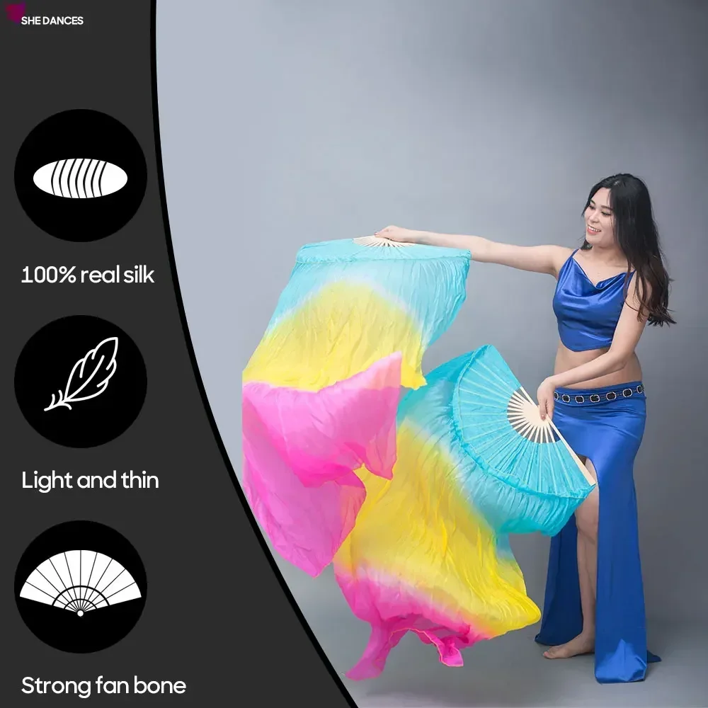 Belly Dance Accessories For Women Professional Real Silk Veils Fan Hand Made Tie Dyed Scarf For Stage Performance And Practice