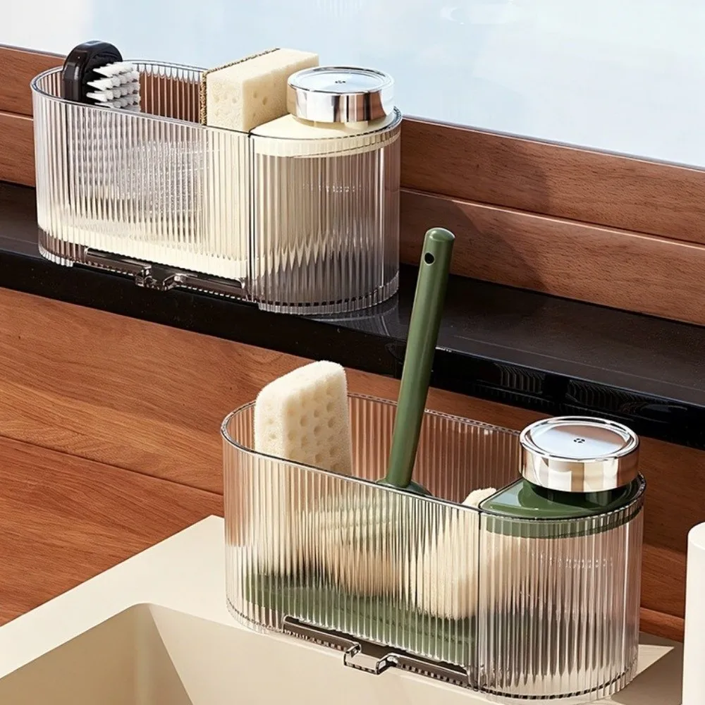 Plastic Sponge Holder with Soap Dispenser Large Capacity Transparent Sink Drainage Rack Detachable Kitchen Sink Organizer
