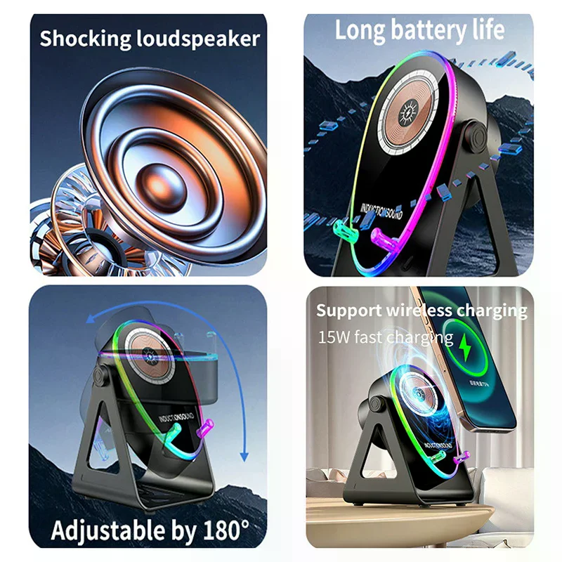 

Динамик с атмосферным дыхательным светом, многофункциональный, перезаряжаемый, беспроводной Bluetooth и индукционным звуком 5-в-1