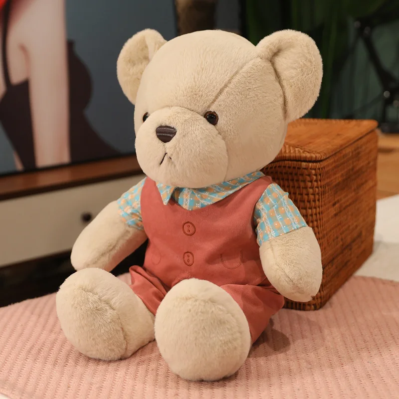 

30/60/75cm Kawaii Plaid Clothes Bear Soft Cute Bear Doll Animal Stuffed Plush Toy Kids Birthday Gift Girlfriend Valentine Gift