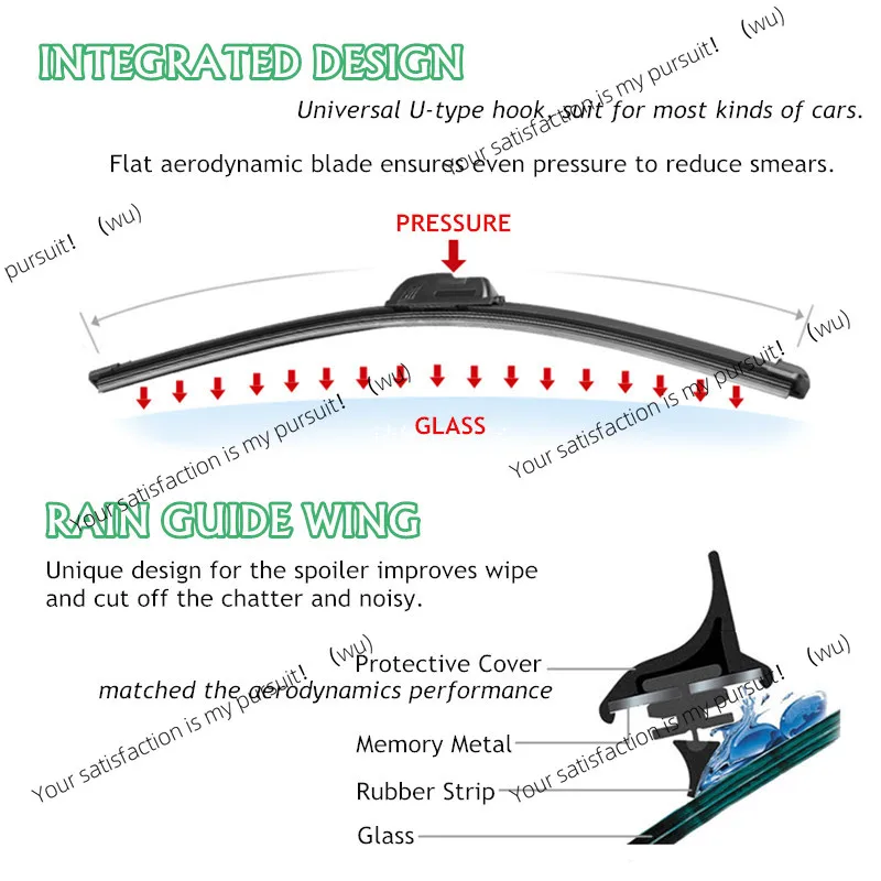 ZOCI-Auto Glass Wiper Blades, U-Hook, Universal, Soft Rubber Auto Replacement