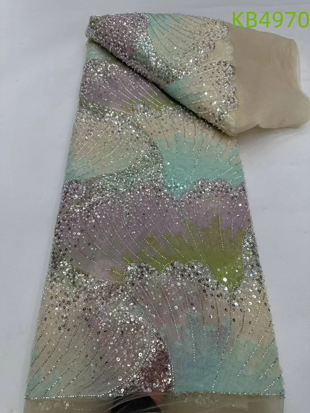 

3D-кружевная ткань с цветочными бусинами и пайетками, нигерийский тюль, французская сетчатая ткань для свадебных платьев, материал для шитья KB4970