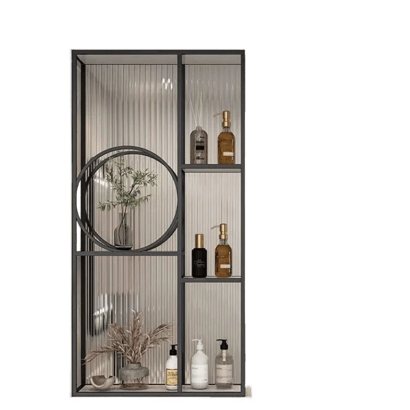 

Bathroom dry area half wall glass partition wrought iron rack washing table living room stainless steel screen entrance