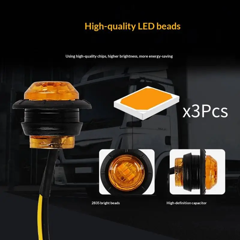 5 PCS Mini Round LED Side Marker Light High Brightness 24V Truck Trailer Auto Indicators Clearance Light Universal