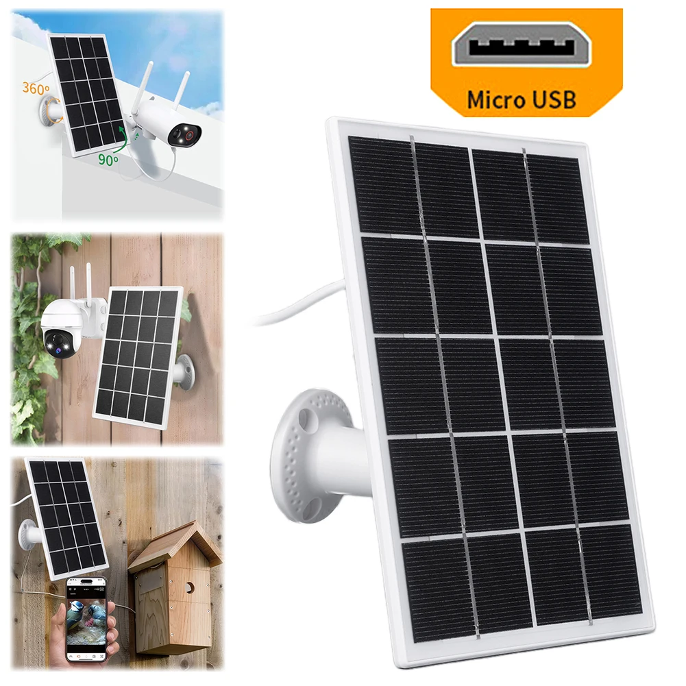 3.3W Outdoor Solar Cells Charger Micro USB&Type-C with 9.8Ft Charging Cable for Arlo/Ring/Eufy/Blink Doorbell Security Camera