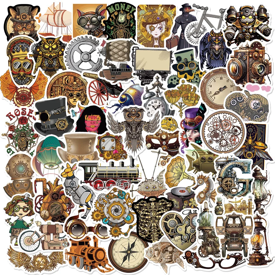 10/75p Steampunk Cat Stickers Heavy Metal Stickers Children Diy Laptop Stickers Water bottles Waterproof Bullets Magazines Arts