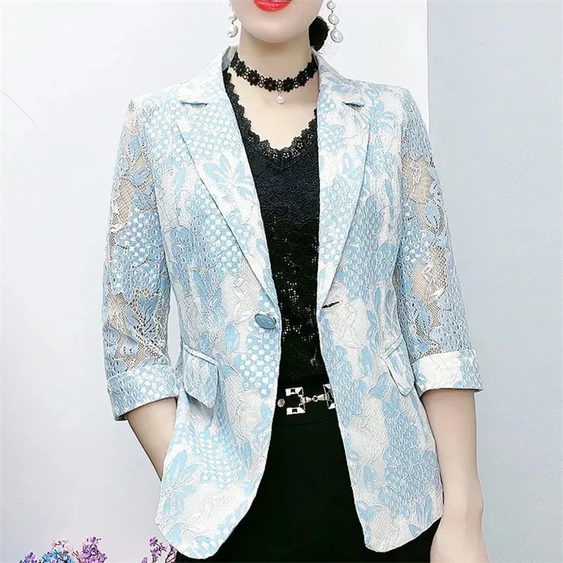 

Korean Style Lace Mini Suit Jacket For Women, Thin Design, 2025 Spring and Summer New Versatile Slim Fit Suit Top Women