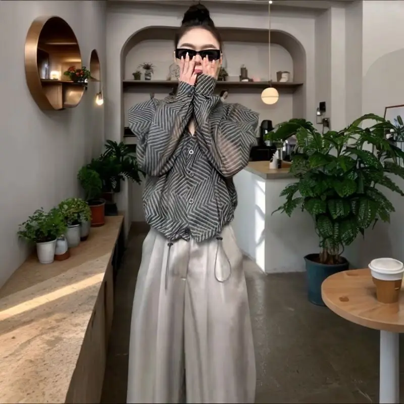 Korean Fashion Outfit Two-piece Set Women Clothing 2024 New Fashion Sun Protection Shirt High Waisted Casual Pants Complete Set