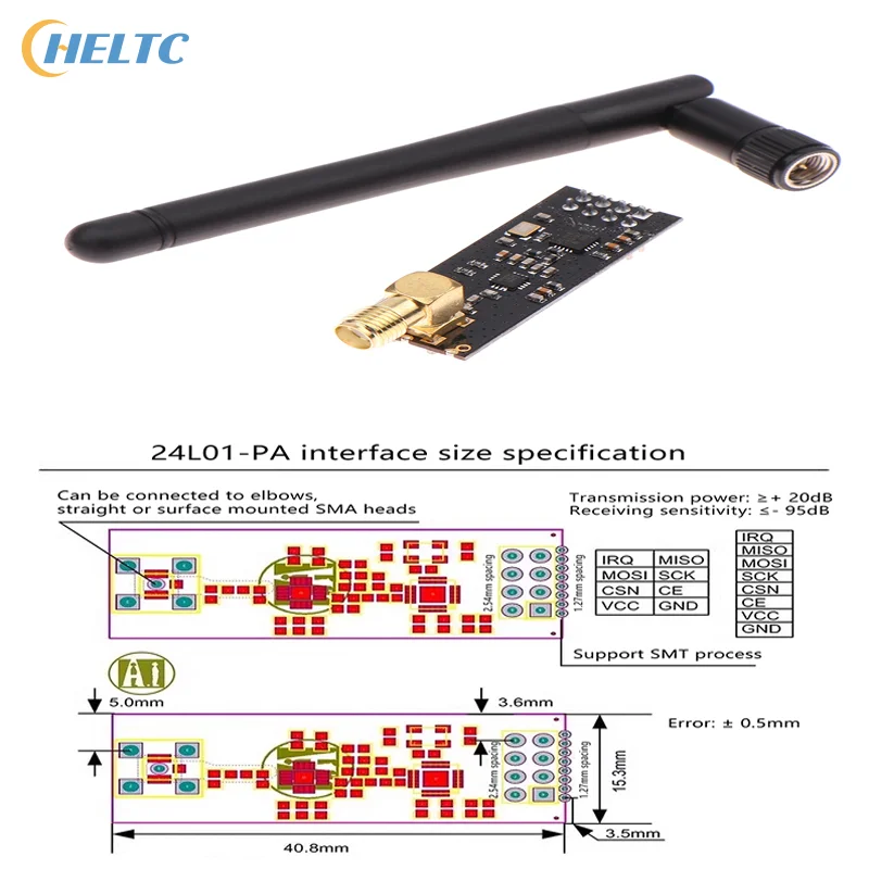 

1pc 3-3.6V NRF24L01+PA+LNA Wireless Module With Antenna 1000 Meters Long Distance FZ0410 -20-70 degree