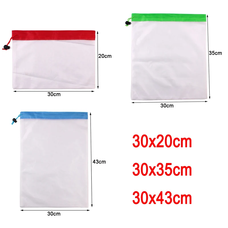 Reusable Mesh Produce Bags Washable For Grocery Shopping Bag Fruit Vegetable Net Bags Organizer Sundries Drawstring Storage Bags