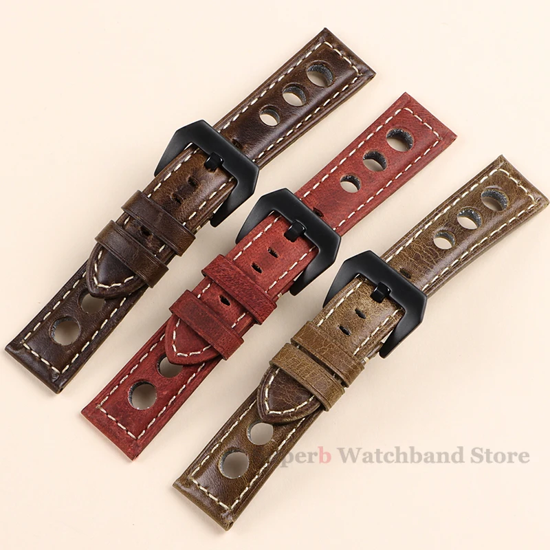 Vintage Cowhide Watch Strap 20mm 22mm 24mm Dark Brown Women Men Fashion Leather Watch Band Strap With Pin Buckle